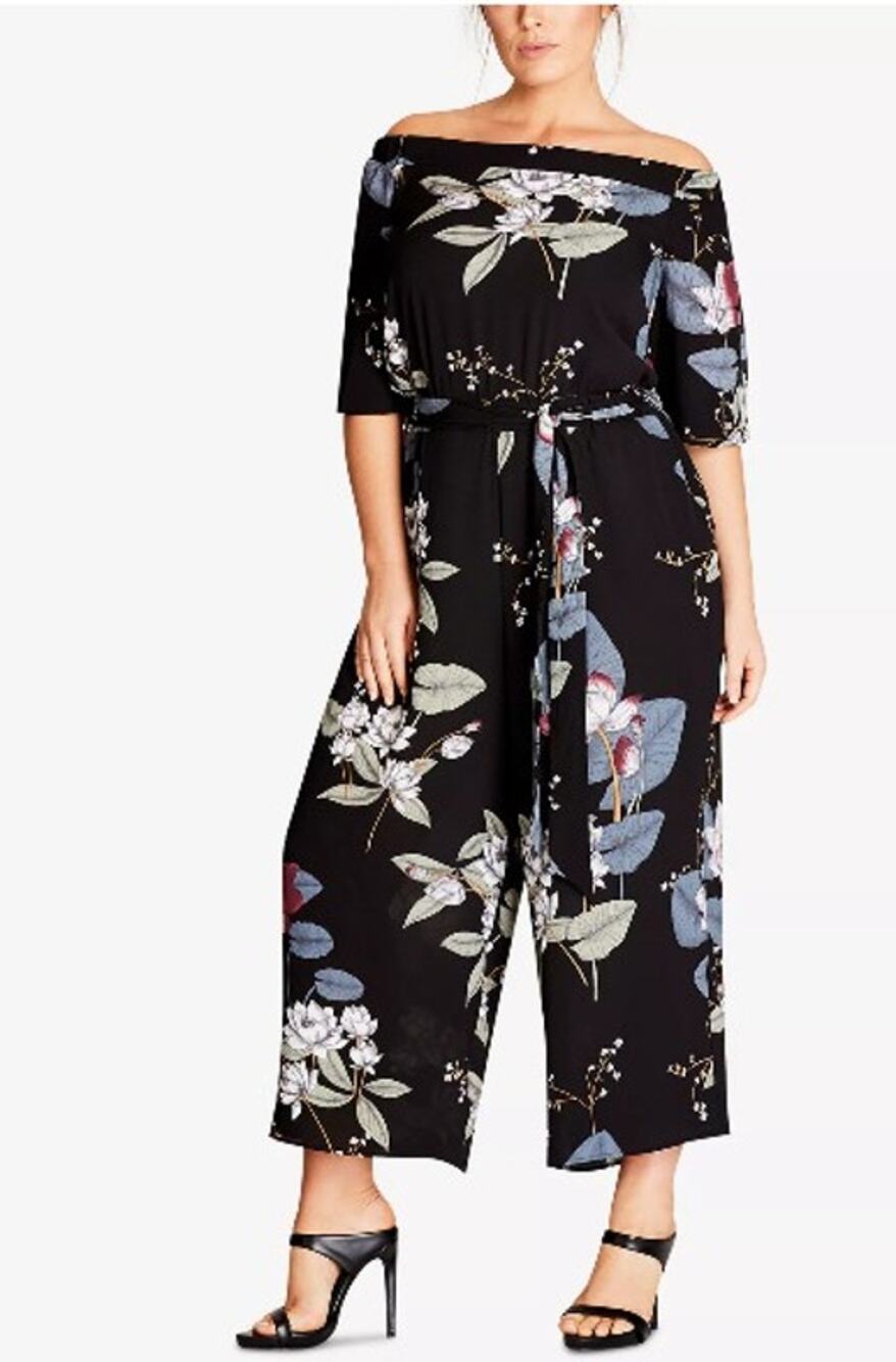 City Chic Off The Shoulder Floral Jumpsuit Sz s/16 Plus size
